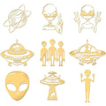 9-Piece Golden Metal Alien Stickers – Space UFO Epoxy DIY