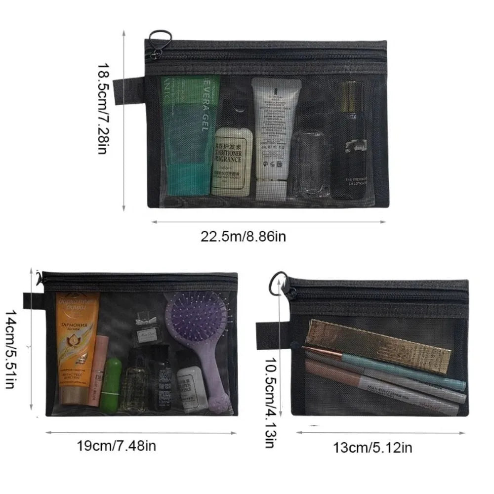 Mesh Zipper Cosmetic Bag | Travel Toiletry Organizer 3 Sizes