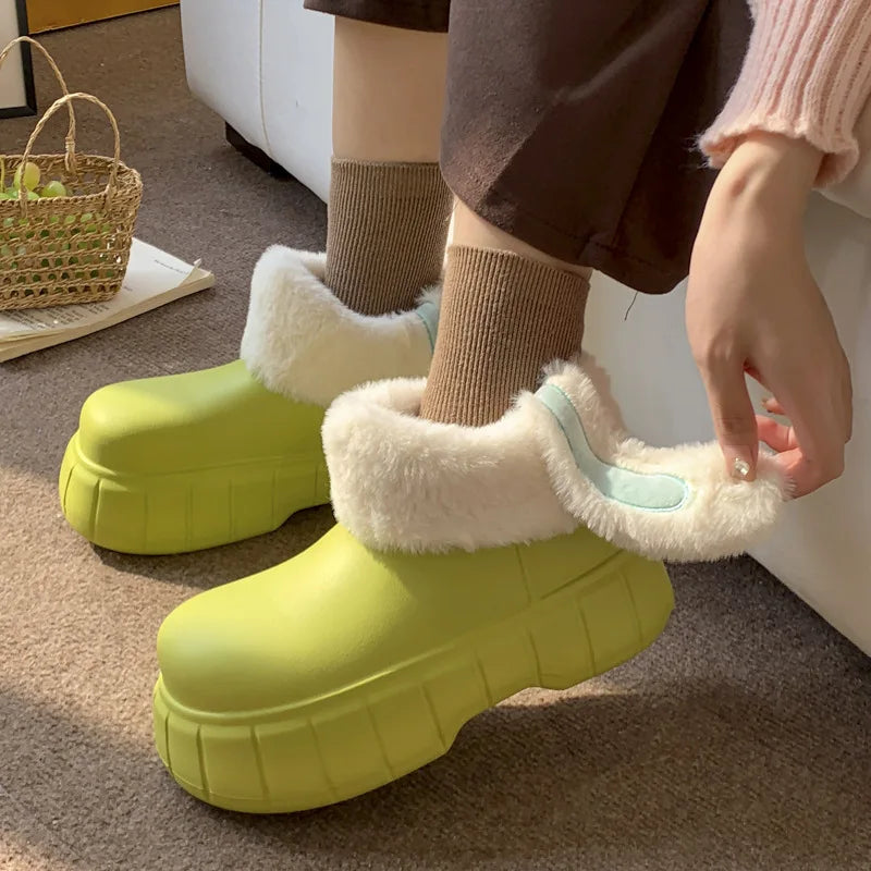 Women's Rabbit Ear Plush Platform Slippers – Waterproof Winter