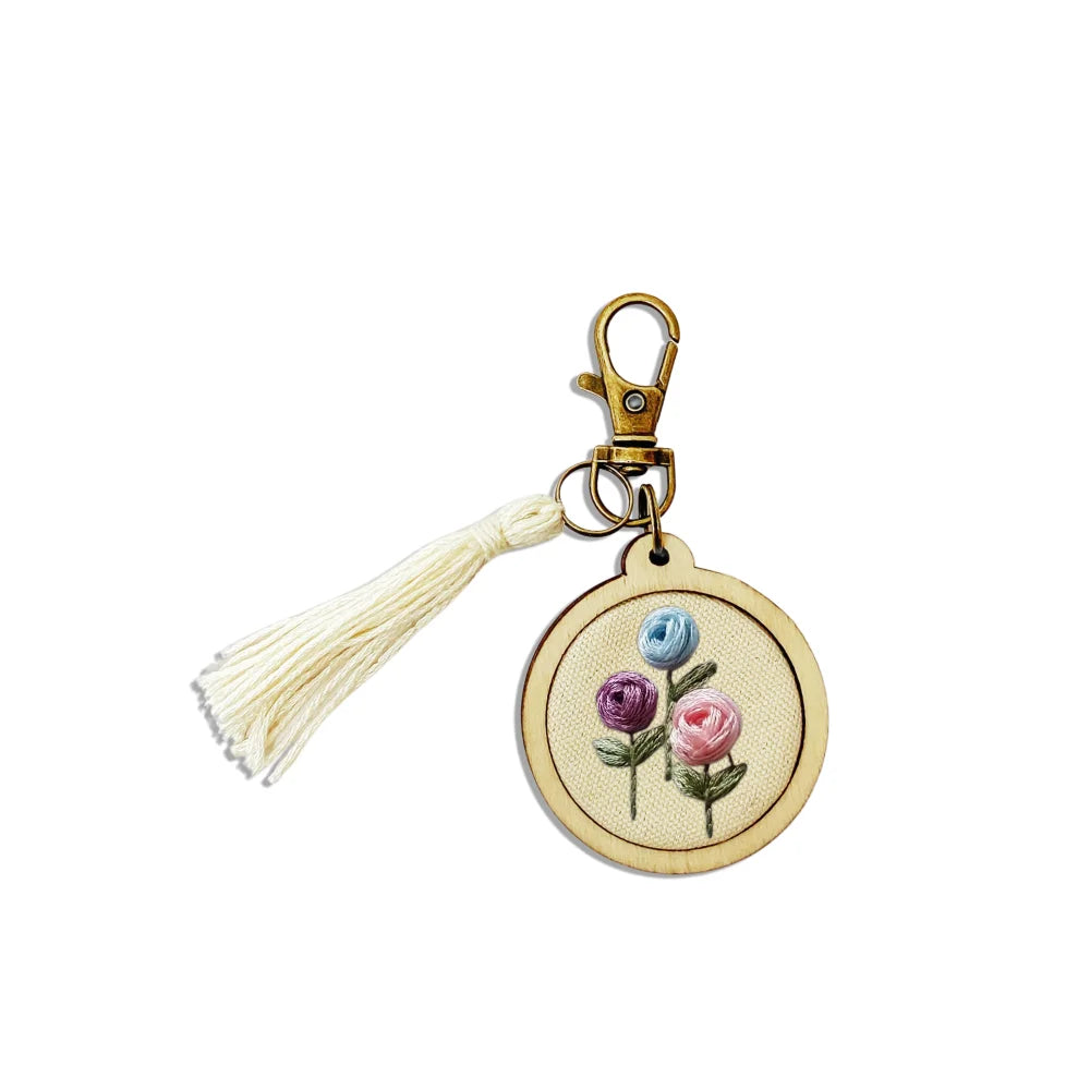 Mini Embroidery Keychain DIY Kit | Wooden Cross Stitch Frame Set