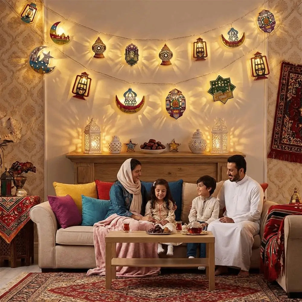 Eid Mubarak LED String Lights – Moon Star Iron Art Battery