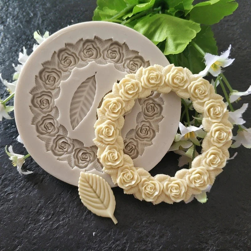 3D Rose Garland Silicone Fondant Mold for Cake Decorating