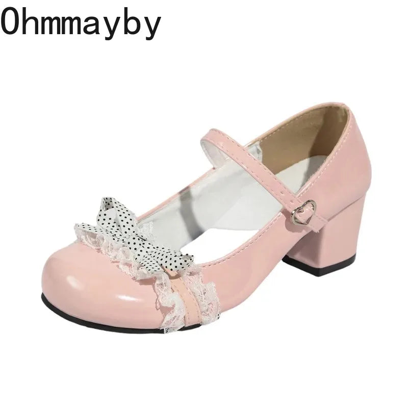 Black Y2K Butterfly-Knot Mary Jane Heels | Lolita Party Pumps