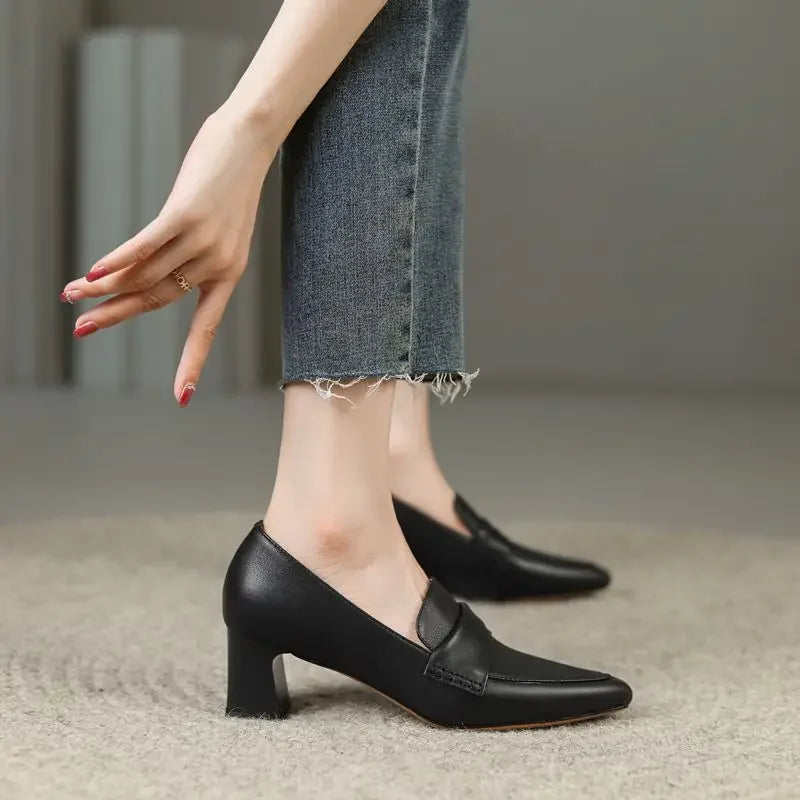 Women's Pointed Toe Square Heel Pumps – Slip-On Work Shoes