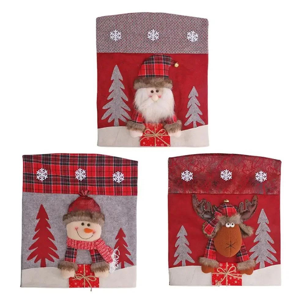 Christmas Chair Covers Set – Santa, Snowman & Reindeer 3 Pack