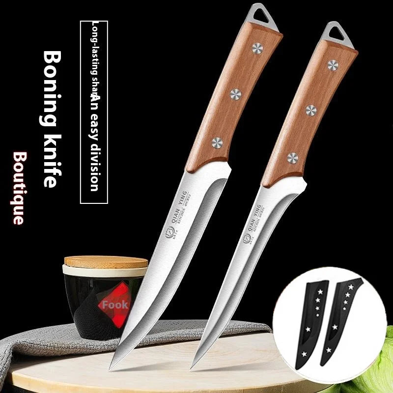 Stainless Steel Fillet & Boning Knife – Wooden Handle Chef Knife