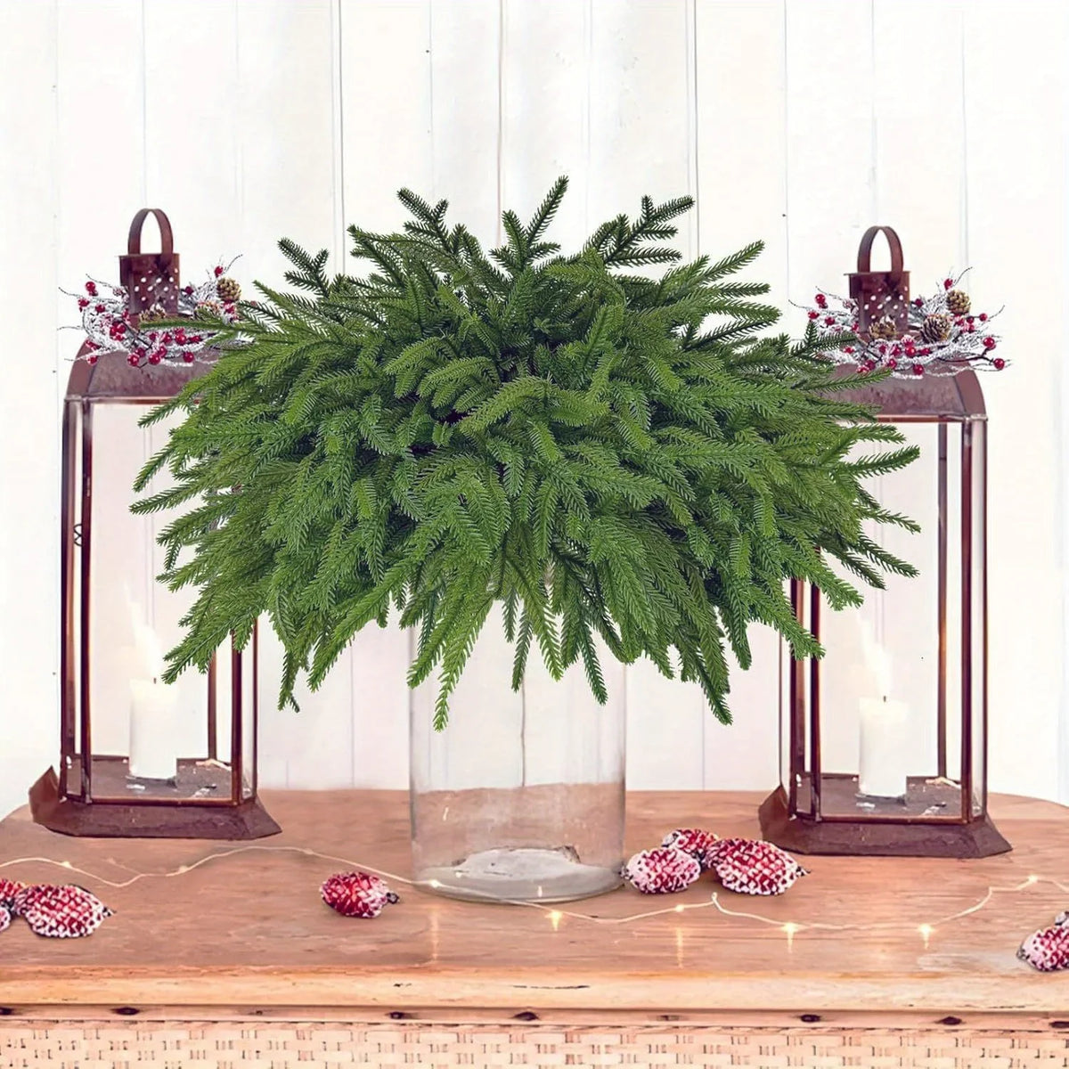 30 Artificial Norfolk Pine Branches 35cm – Fake Evergreen Stems