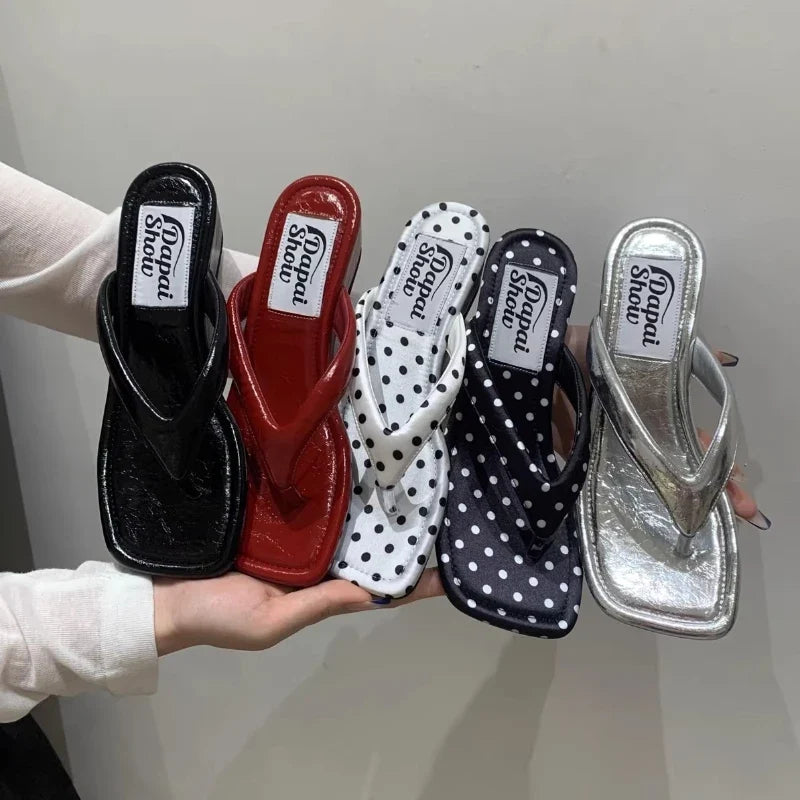 Women's Polka Dot Wedge Platform Slippers – Summer Slides