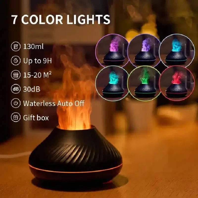 Flame Aroma Diffuser Humidifier – 7 Color LED Night Light