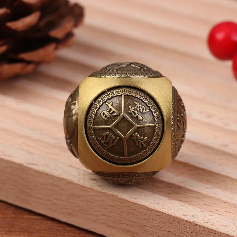 Brass Six-Faced Fidget Cube Ball – Lucky Spinning Desk Toy