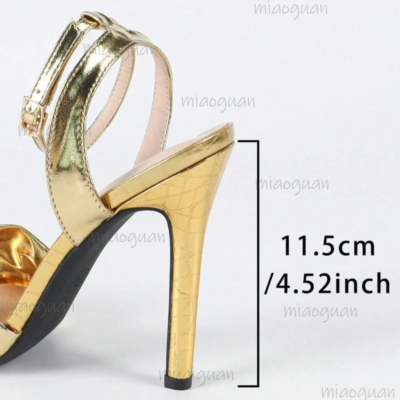 Gold High Heel Open Toe Sandals – Bow Party Dress Pumps