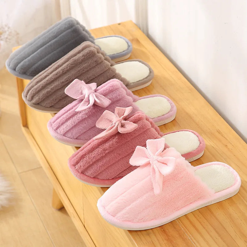 Women's Winter Cotton Slippers – Cozy Butterfly Knot Indoor