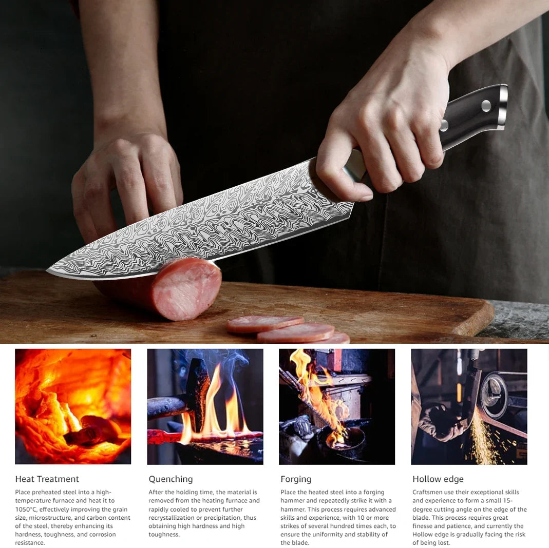 Damascus Steel Santoku Chef's Knife – Sharp Japanese Kitchen Knife