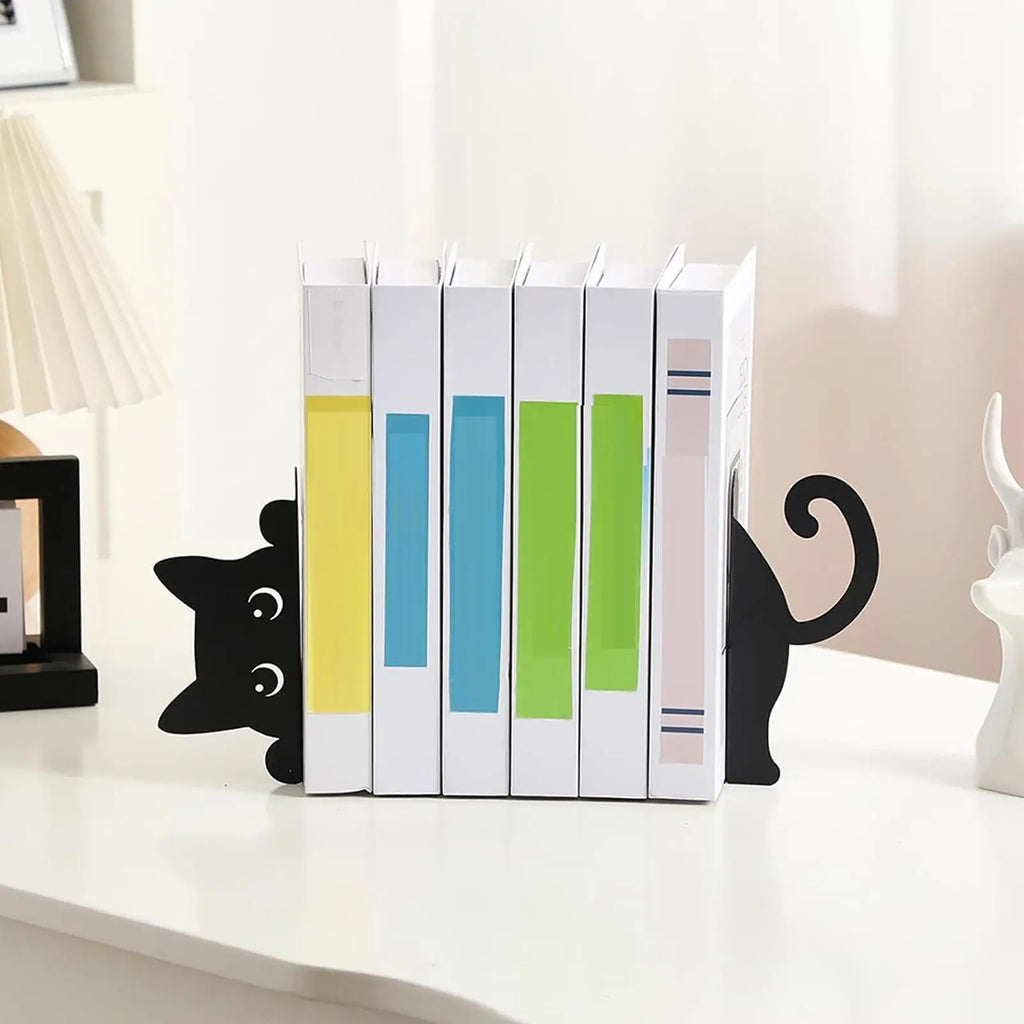 Cat Bookends Set of 2 – Iron Metal Shelf & Desk Organizer