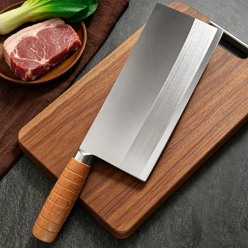 Stainless Steel Chinese Cleaver – Wood Handle Slicing Knife