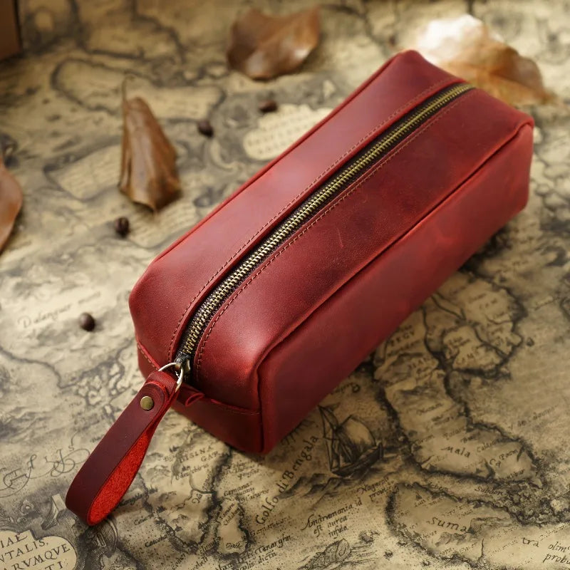 Handmade Full Grain Cowhide Leather Pencil Case & Storage Bag