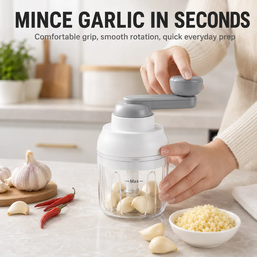 Manual Food Processor 250ml – Hand Crank Vegetable Chopper