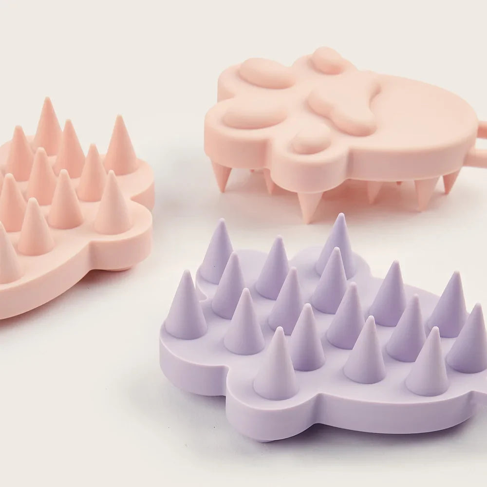 Silicone Cat Paw Scalp Massager Set – Pink & Purple Shampoo Brush