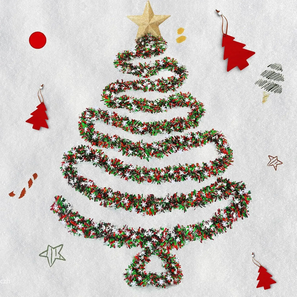 2M Christmas Snowflake Tinsel Garland | Metallic Xmas Decor