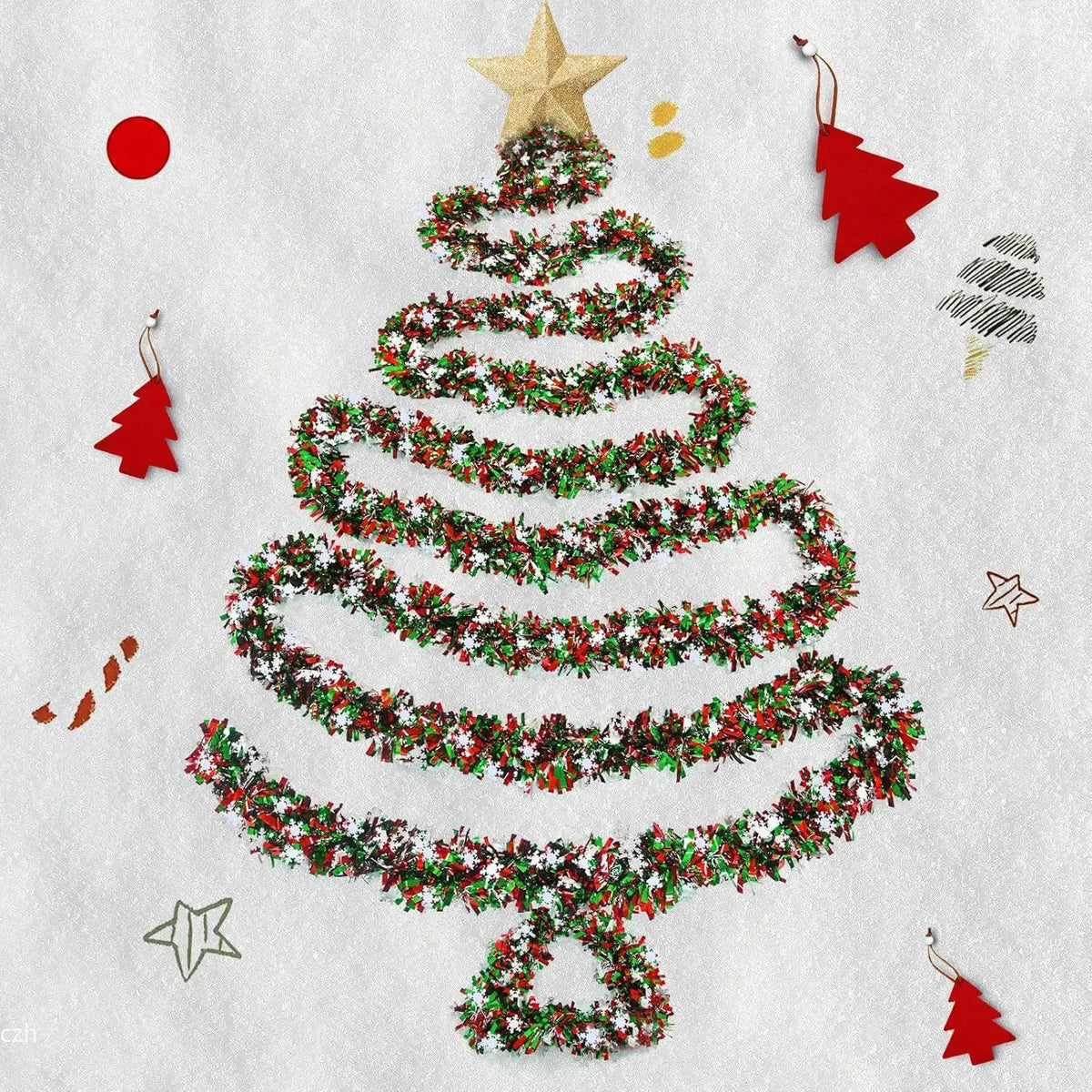 2M Christmas Snowflake Tinsel Garland | Metallic Xmas Decor