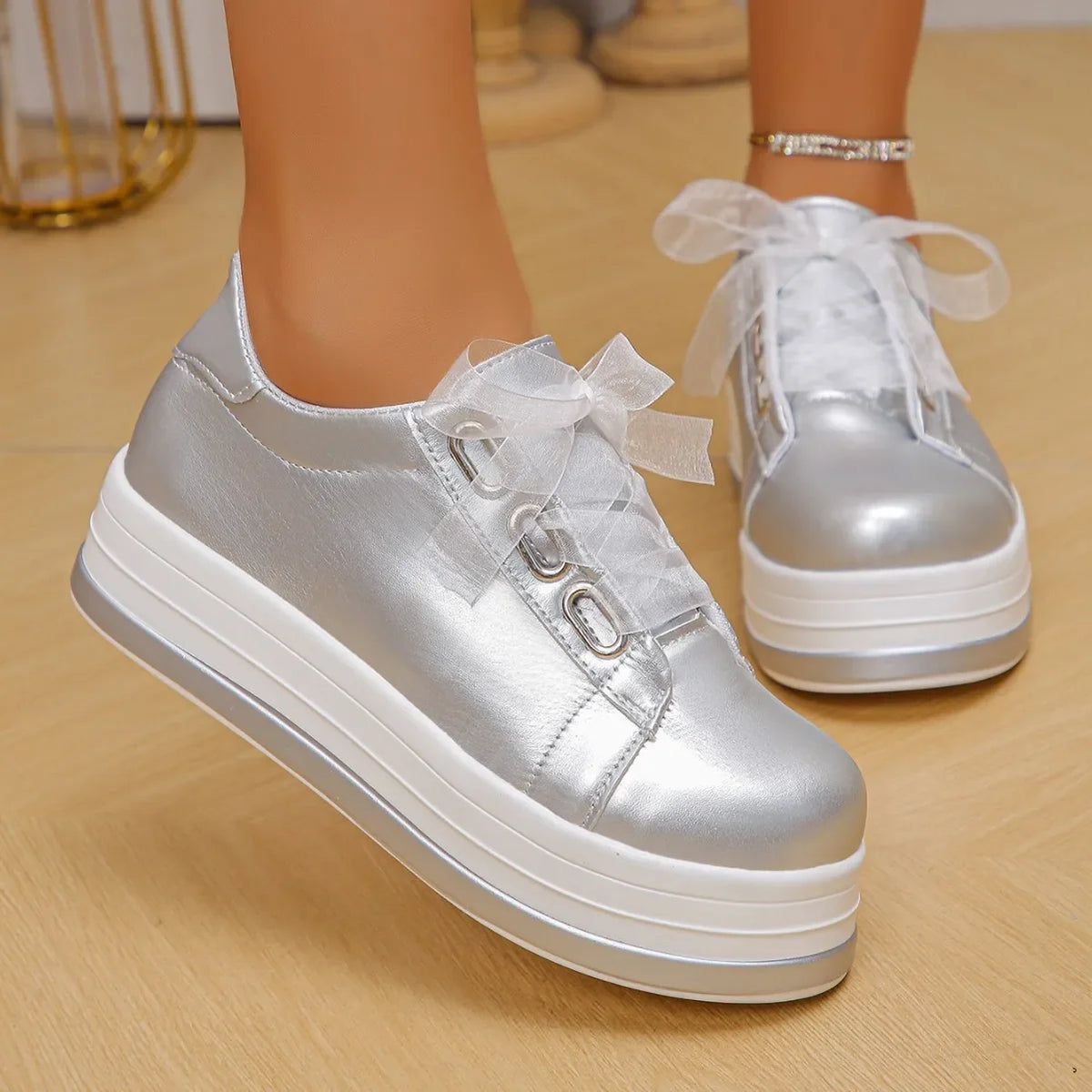 Women's Platform Sneakers – Lace-Up Casual Vulcanized Shoes