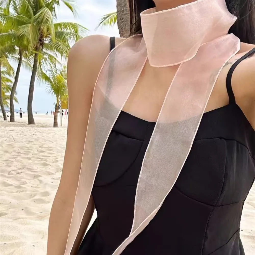 Y2K Organza Silk Scarf – Narrow Headscarf & Beach Wrap