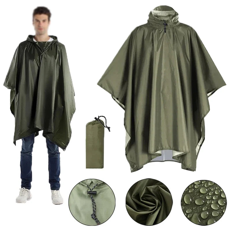 3-in-1 Waterproof Military Poncho – Raincoat, Tent & Cover