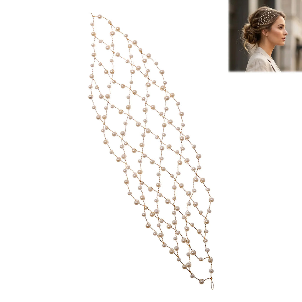 Pearl Embellished Mesh Headband for Women | Elastic Hair Band