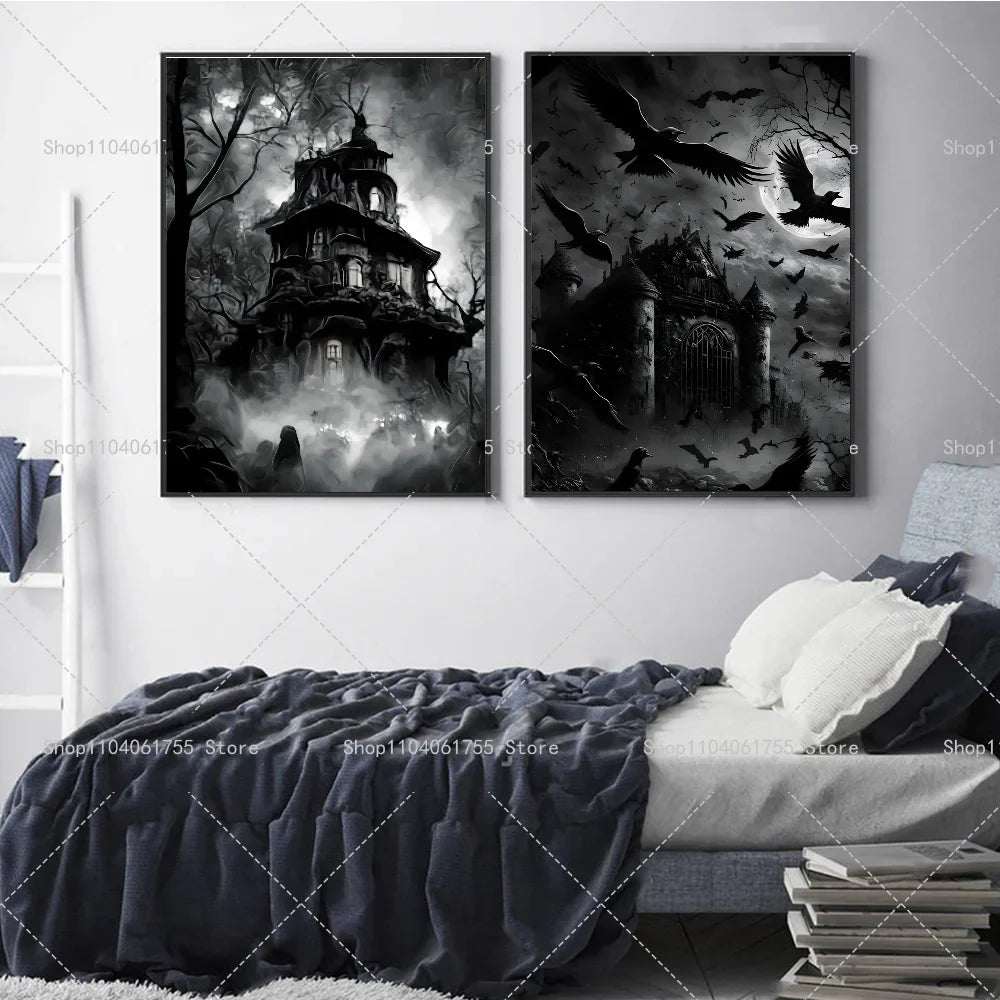 Halloween Gothic Haunted House Wall Poster – Self-Adhesive