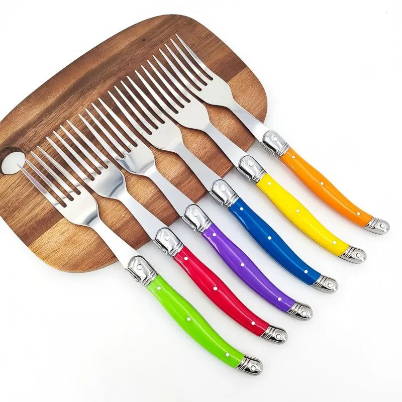 6-Piece Laguiole Rainbow Steak Fork Set – Colorful Cutlery