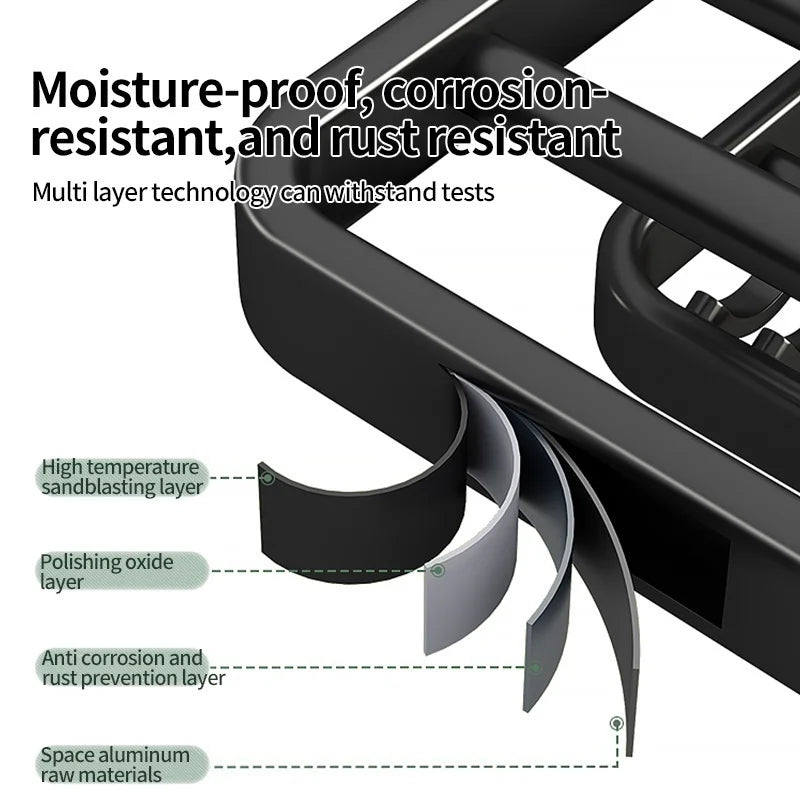 Black Aluminum No-Drill Towel Rack | Bathroom Towel Bar