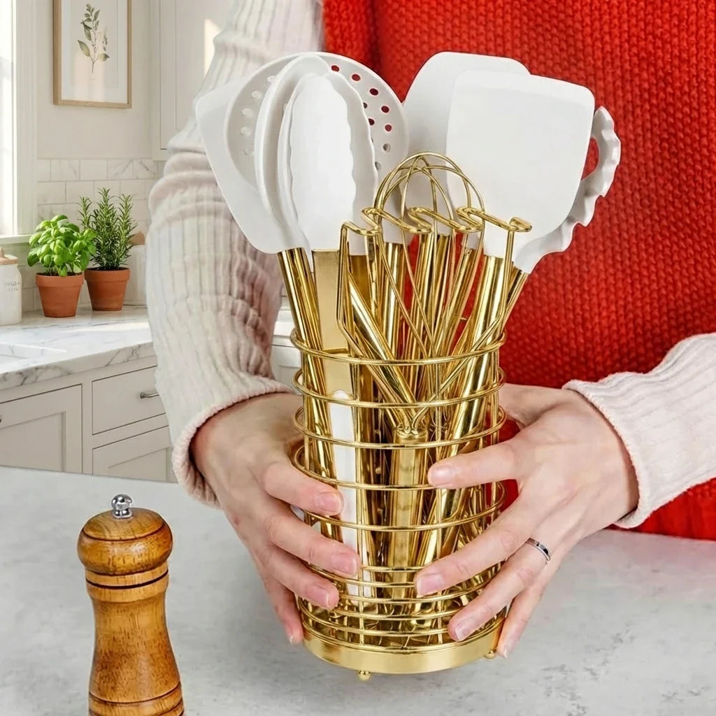33-Piece Silicone Kitchen Utensil Set – Wooden Handle Cookware