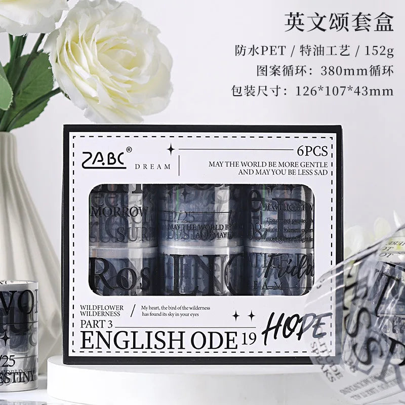 Bview Art 6 Rolls English Washi Tape Waterproof Journaling Stickers