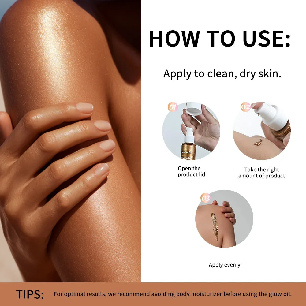 Lakerain Shimmer Glow Body Oil 100ml | Bronze, Non-Greasy