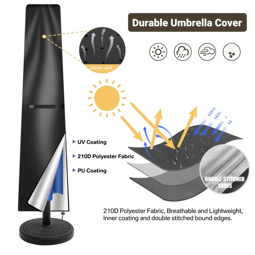 210D Oxford Waterproof Patio Umbrella Cover with Zipper & Rod