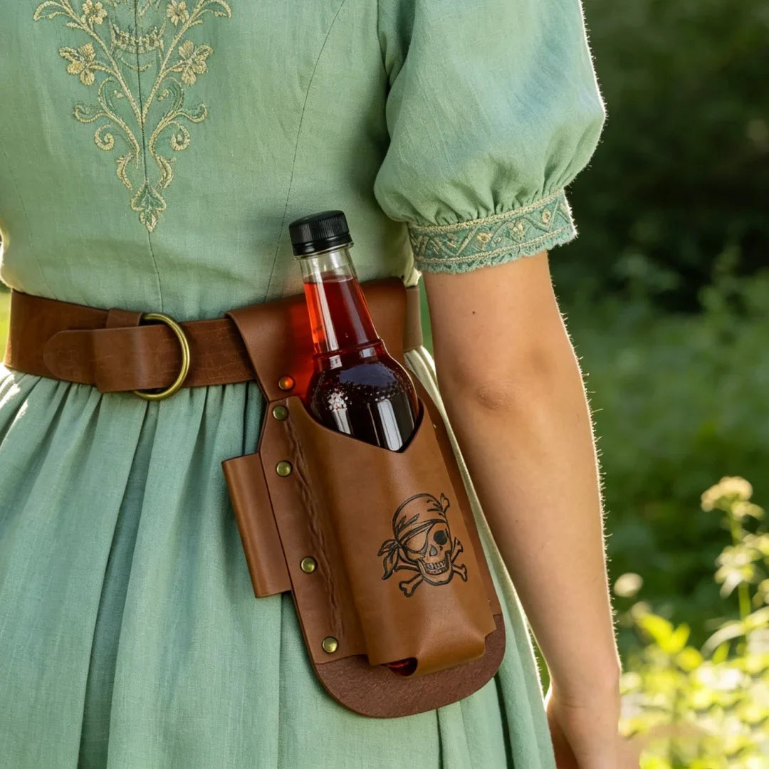 UYEE Belt Pirate Skull Leather Bottle Holster Waist Sash Hanging