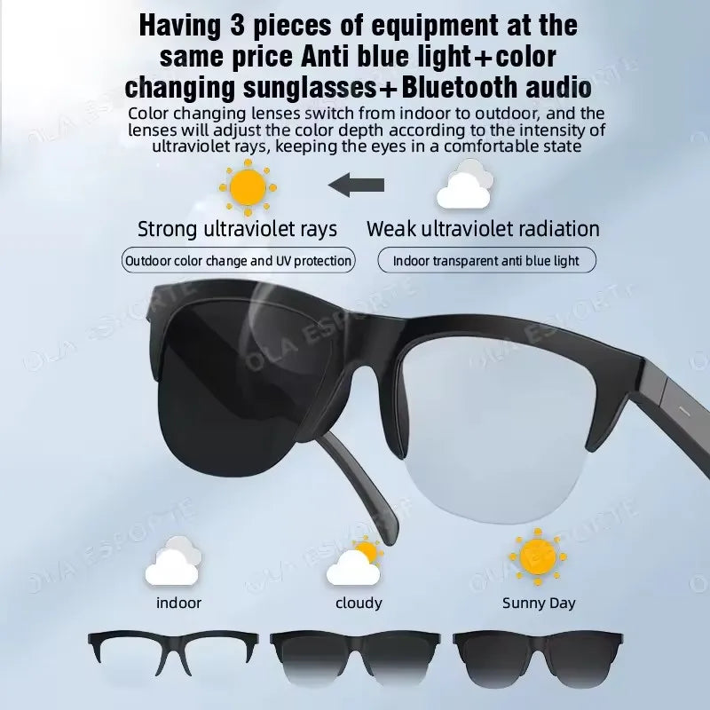 F02 Photosensitive Change Smart Glasses Bluetooth Voice Calls Control