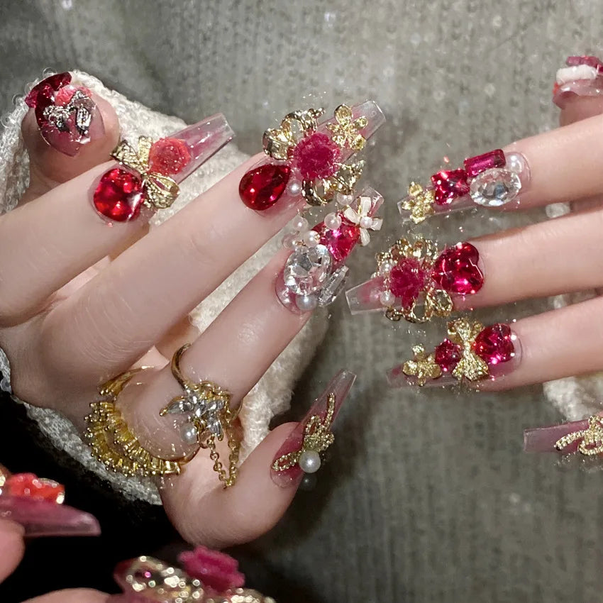 24pcs Crystal Press-On Nails | Shiny Full Cover Fake Nail Set