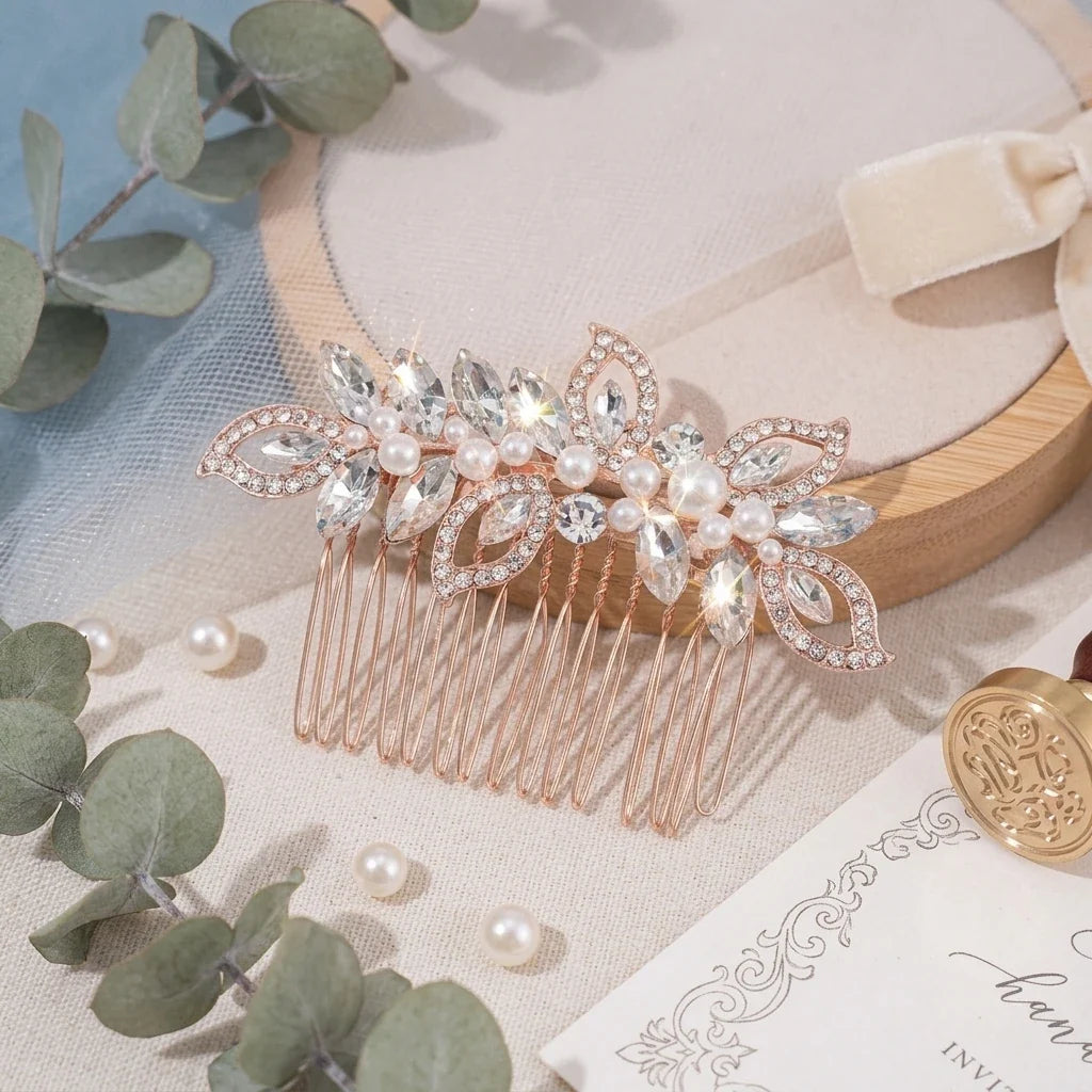 Bridal Rhinestone Pearl Hair Clip & Comb Wedding Accessory