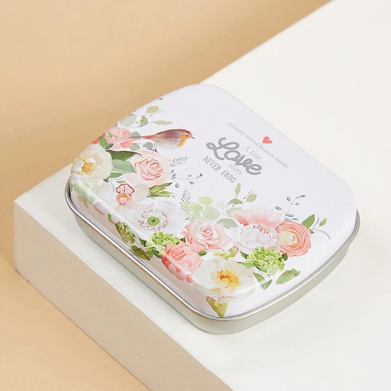 Mini Tin Box Metal Hinged Empty Tins Lid Portable Rectangular Small
