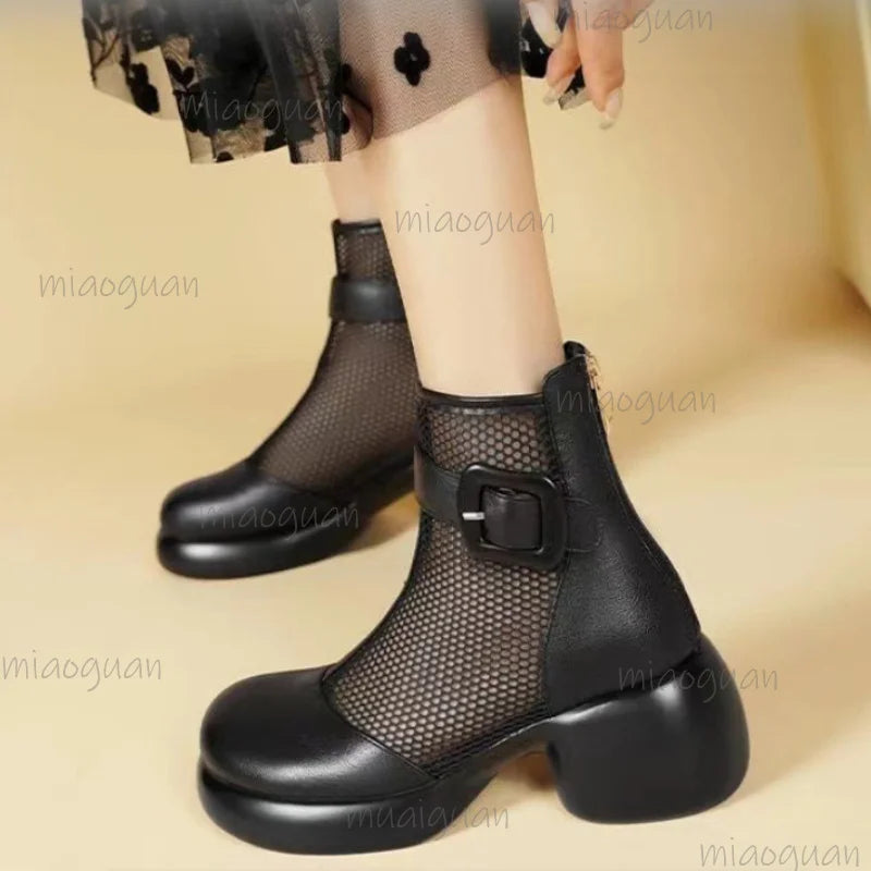 Women's Roman Gladiator Sandal Boots | Wedge Mesh Platform