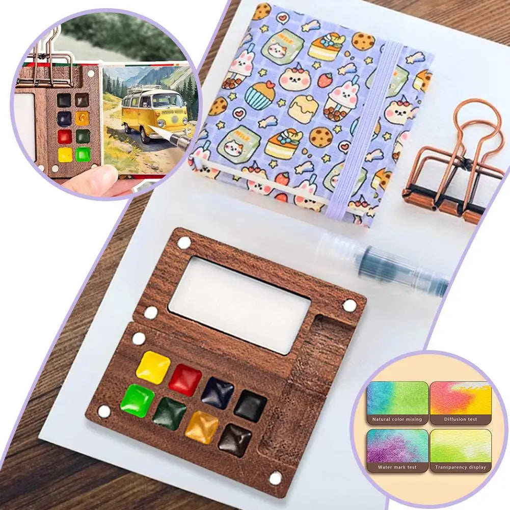 Mini Travel Watercolor Paint Set – Nano Wood Palette 12/24 Colors