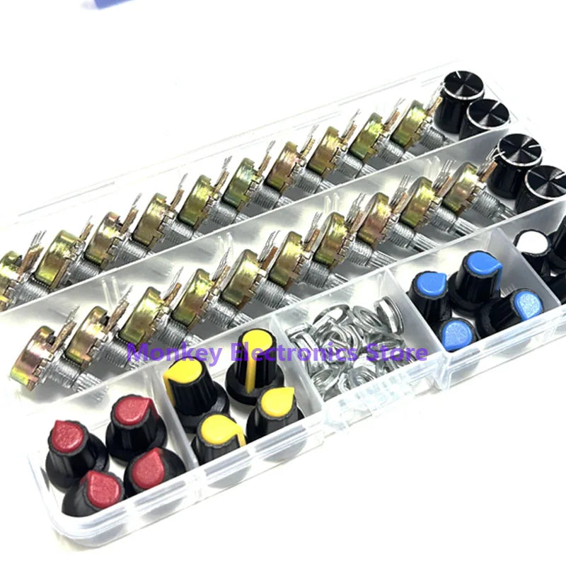 40PCS WH148 Rotary Potentiometer Kit B5K-B100K + 20 Knobs