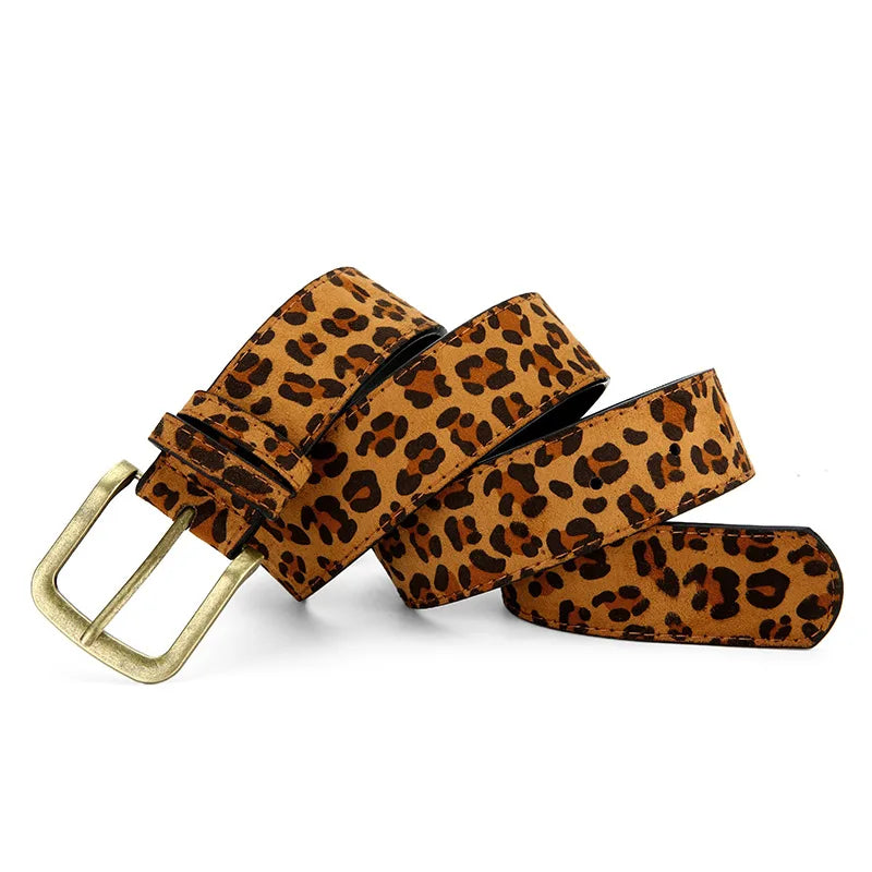 Boho Leopard Print PU Belt – Women's Slim Fit Dress Belt