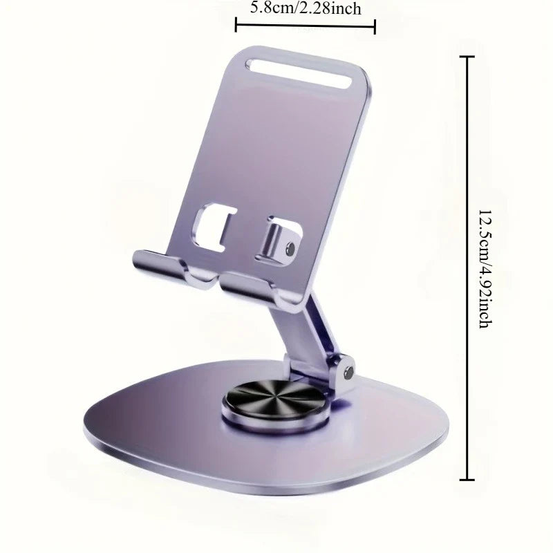 Carbon Steel Phone Stand – 360° Rotating Foldable Desk Mount
