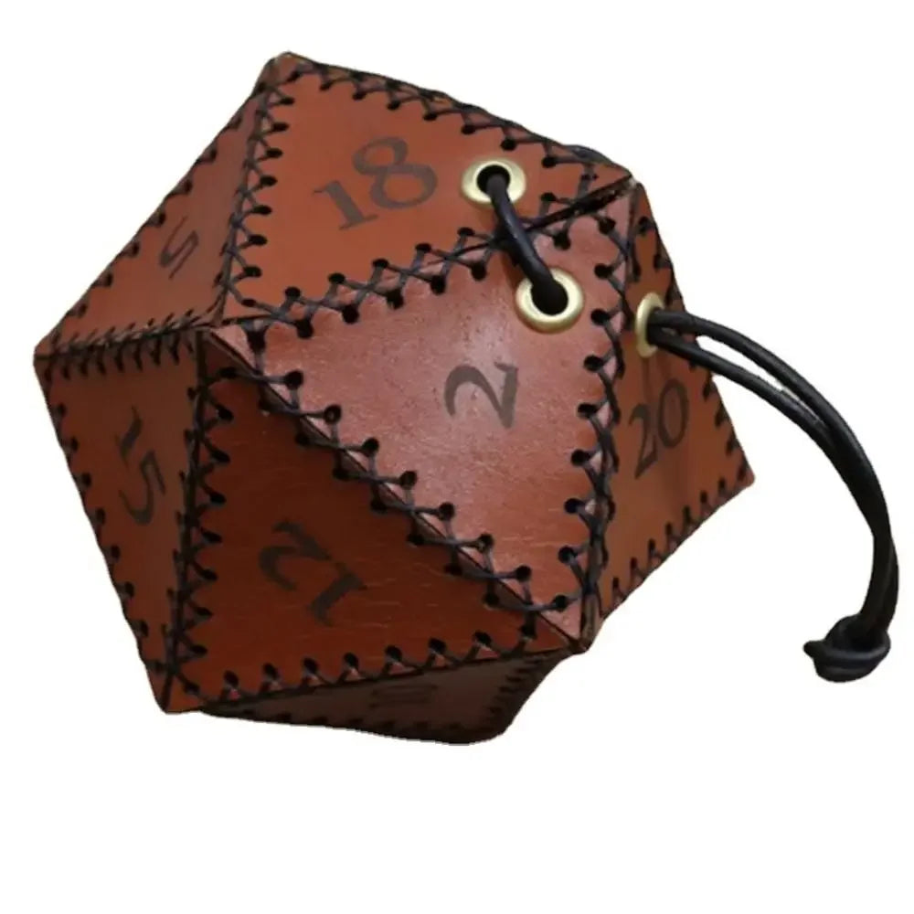 PU Leather D20 Dice Bag | DnD Drawstring Polyhedral Pouch