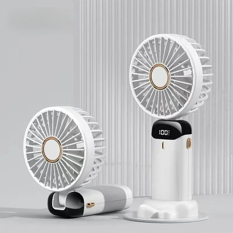 Portable Rechargeable Fan – LED Display, 5 Speeds, 90° Tilt