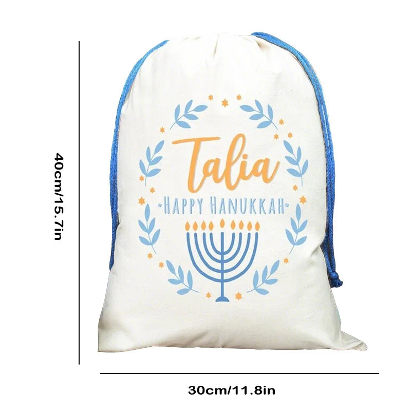 Personalized Hanukkah Drawstring Gift Bag with Child's Name