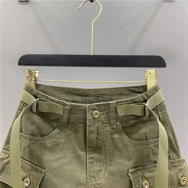 Women's Denim Mini Cargo Skirt – A-Line Zipper Fly Jean Skirt