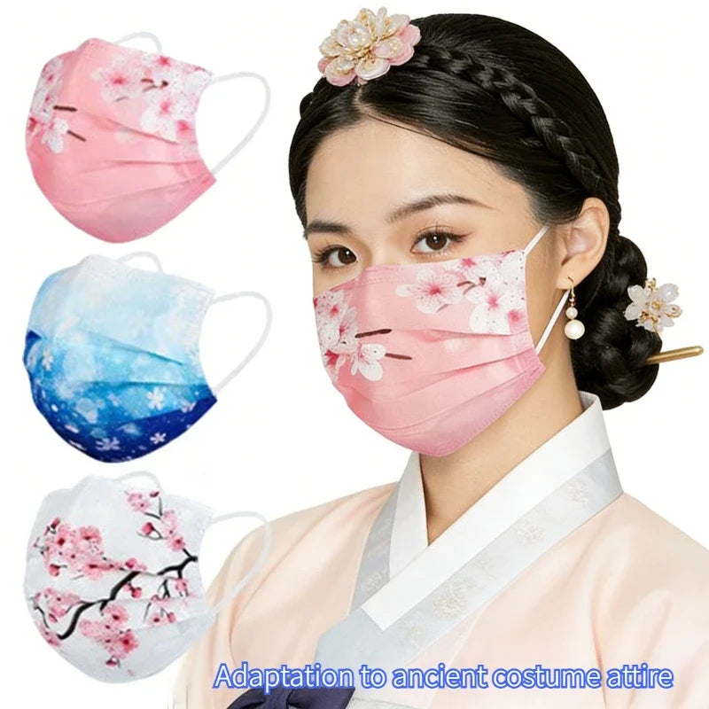 Romantic Floral Starry Sky Print Face Masks Women 3-Layer Woven